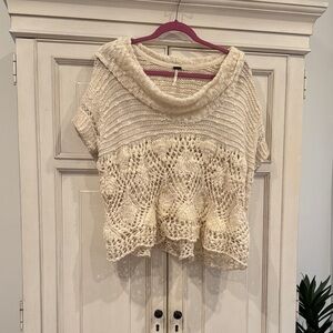 Free People Cream Cowl Neck Crochet Sweater